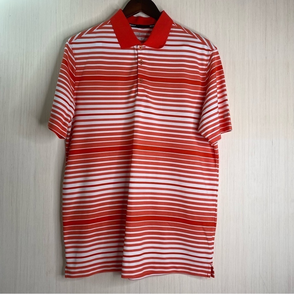 Nike Golf Dri FitTour Performance Short Sleeve Polo Shirt Coral Stripe Men’s Med